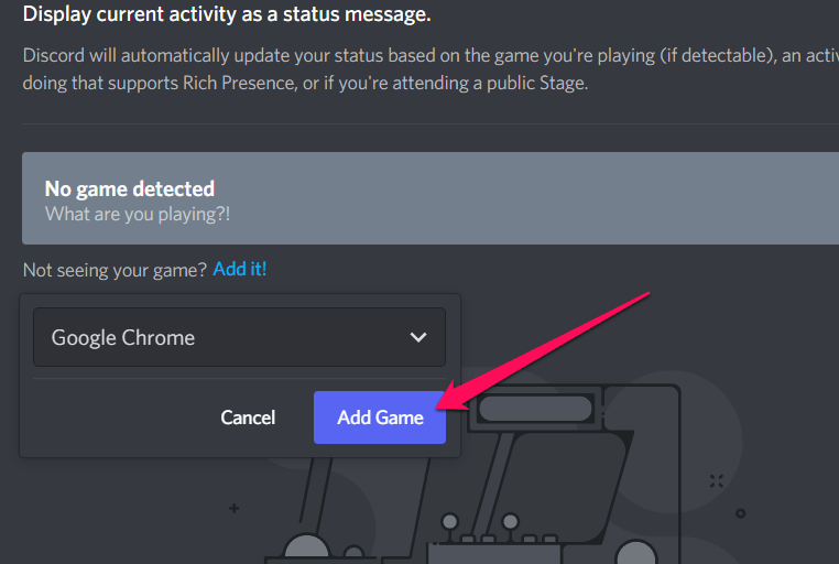 Select Add Game; How to Stream Disney Plus on Discord